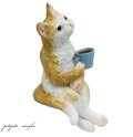 茶白猫 コーヒー 置物 SITTING ANIMAL キャット WITH コーヒー オブジェ ねこ