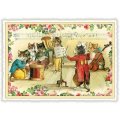 ミュージカルキャット コンサート ドイツ 製 ポストカード 猫 ラメ グリーティングカード 絵はがき アンティーク調 ねこ