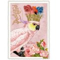 ピンク オウム ドイツ 製 ポストカード ラメ グリーティングカード 絵はがき アンティーク調 オオバタン