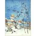 エリカ ・ フォン ・ ケーガー 音楽を奏でる3人の天使と小鳥たち アート ポストカード スイス 製 グリーティングカード 絵はがき 天使 アンティーク調