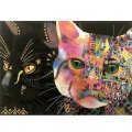 カラフルな猫と黒猫 ポストカード フランス 製 グリーティングカード 絵はがき 箔押し加工あり ネコ ねこ