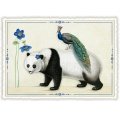 パンダと孔雀 ドイツ 製 ポストカード ラメ グリーティングカード 絵はがき アンティーク調 パンダ