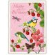 バースデーカード いちごと小鳥 ドイツ 製 ポストカード アオガラ Happy Birthday  ラメ グリーティングカード 絵はがき アンティーク調 