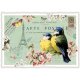 パリの小鳥 ドイツ 製 ポストカード  桜 アオガラ ラメ さくら サクラ グリーティングカード 絵はがき