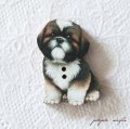お座り シーズー  犬 フランス 製 木製ボタン アトリエ ボヌール ドゥ ジュール 子犬