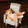 ソファ だらだらチェアキャット ベージュ 猫  プティフレンズ ダイカイ ミニチュア 置物 オブジェ ネコ ねこ ネコ 