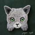 ロシアンブルー  刺繍 シール ＆ アイロン ワッペン アップリケ ステッカー 猫 ねこ ネコ 子猫