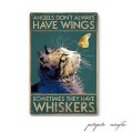 サバ白 猫  HAVE WINGS メタルプレート ブリキ看板 アンティーク調  ねこ ネコ 蝶