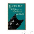 クロネコ 猫  Excuse me！ メタルプレート ブリキ看板 黒猫 アンティーク調  ねこ ネコ