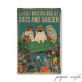 猫  CATS AND GARDEN メタルプレート ブリキ看板 ガーデン アンティーク調  ねこ ネコ