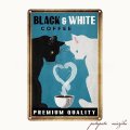 白猫 黒猫 COFFEE コーヒー メタルプレート ブリキ看板 アンティーク調 ねこ ネコ カフェ シロネコ クロネコ
