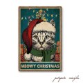 サバ白  サンタクロース クリスマス メタルプレート ブリキ看板 アンティーク調 ねこ ネコ カフェ