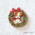 クリスマス リース パピー（子犬）フランス 製 木製ボタン アトリエ ボヌール ドゥ ジュール 犬