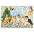 クリスマス ソング キャット フレンズ ドイツ 製 ポストカード ネコ ねこ ラメ クリスマスカード グリーティングカード