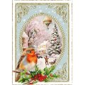 クリスマス ヨーロッパコマドリ  ドイツ 製 ポストカード 小鳥 鳥 コマドリ ヒイラギ ラメ クリスマスカード グリーティングカード