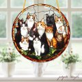 猫まみれ アクリルプレート アクリルペンダント ディスプレイ ステンドグラス 風 看板 ウォールディスプレイ  ねこ ネコ 