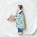 日本図柄 舞妓さん 和傘 フランス 製 木製ボタン アトリエ ボヌール ドゥ ジュール 