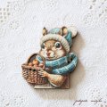 バスケットを持ったリス フランス 製 木製ボタン アトリエ ボヌール ドゥ ジュール リス