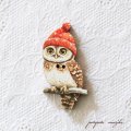 赤いニット帽のふくろう フランス 製 木製ボタン アトリエ ボヌール ドゥ ジュール ふくろう フクロウ