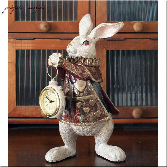 画像1: 不思議の国のアリス ラビットクロック 懐中時計 トランプラビット アンティーク調 置き時計