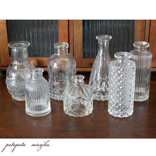 画像1: ガラス瓶 ジェルメーヌ グラス アンティーク調 ７点セット フラワーベース 小瓶