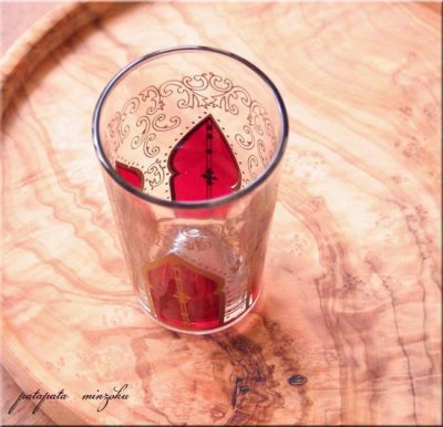 画像1: モロッコグラス  ミントティーグラス モスク レッド モロッコ グラス コップ