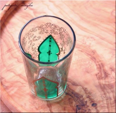 画像1: モロッコグラス  ミントティーグラス モスク グリ－ン モロッコ グラス コップ