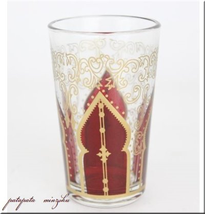 画像2: モロッコグラス  ミントティーグラス モスク レッド モロッコ グラス コップ