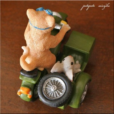 画像1: バイク と サイドカー 猫 と ねずみ  置物 オブジェ ネコ ねこ キャット
