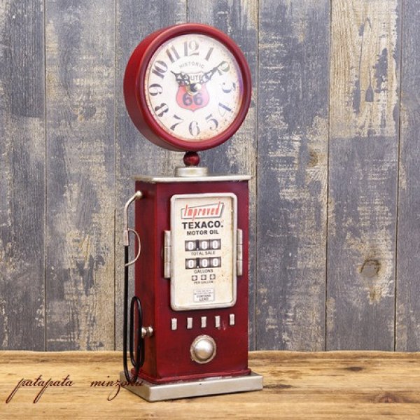 画像1: テーブルクロック ガスポンプ  レッド ( TEXACO ）アンティーク調  置時計 (1)