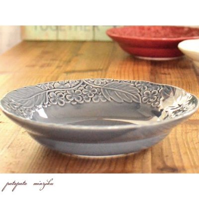 画像1: 美濃焼 フルール マルチプレート Ｌ グレーパープル 磁器 陶器