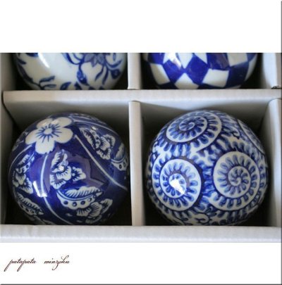 画像1: 陶器 浮球 6球 セット 青花 L