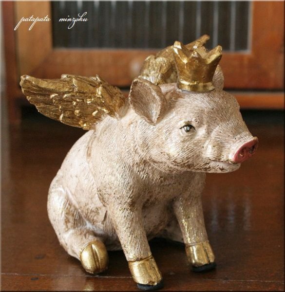 画像1: エンジェルピッグ アンティーク調 子豚 天使の子豚 (1)