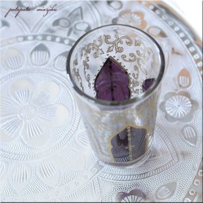 画像1: モロッコグラス  ミントティーグラス モスク パープル アラベスクグラス モロッコ グラス コップ