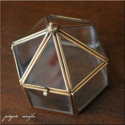 画像1: 真鍮 六角 ガラスボックス M ケース アンティーク調 ブラス