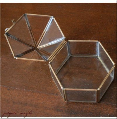 画像2: 真鍮 六角 ガラスボックス M ケース アンティーク調 ブラス