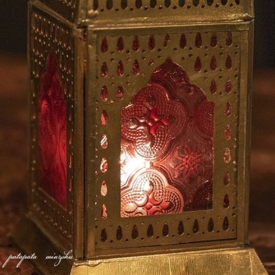 画像1: モロッコ スタイル テーブル キャンドルスタンド M レッド LED キャンドル付き