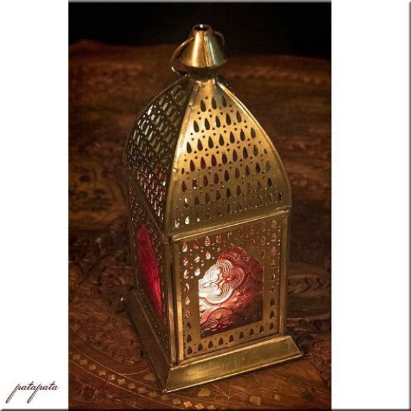 画像1: モロッコ スタイル テーブル キャンドルスタンド M レッド LED キャンドル付き (1)