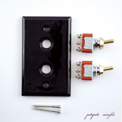 画像3: セラミックプレート  2 トグルスイッチ ブラック 磁器のスイッチ 