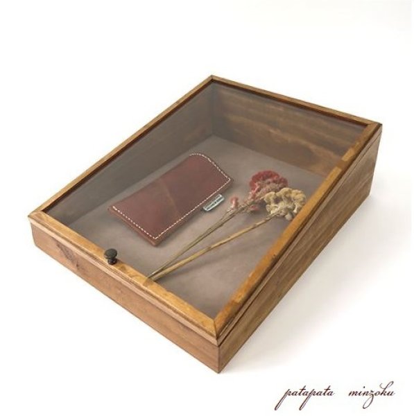 画像1: 木製 ディスプレイ ケース ガラスコレクション ボックス アンティーク調  (1)