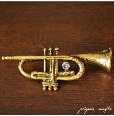 画像1: トランペット ブローチ ゴールド ミニチュア ピンバッジ 吹奏楽