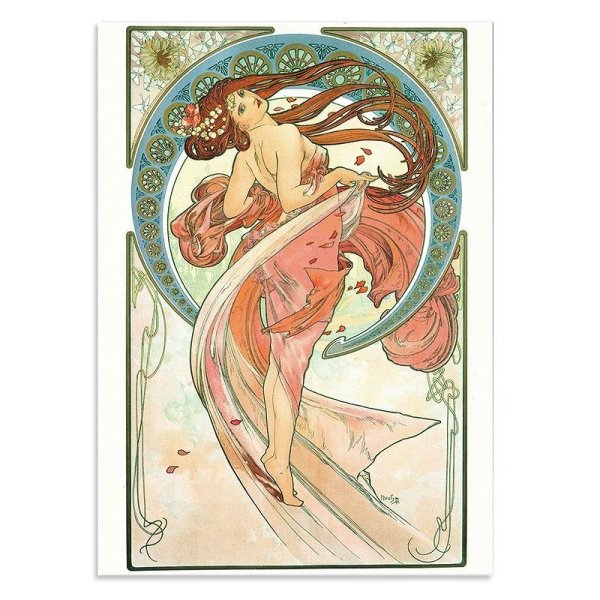 画像1: アルフォンス ミュシャ ポストカード Alphonse Mucha 四芸術 舞踏 ドイツ製 グリーティングカード (1)