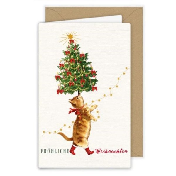 画像1: クリスマス  グリーティングカード ドイツ 製 ねこ とツリー キラキラグリッター ポストカード  グリーティングカード 絵はがき 猫 ネコ 雑貨 小物 (1)