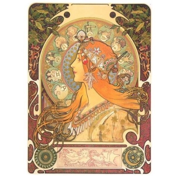 画像1: アルフォンス ミュシャ ポストカード Alphonse Mucha ゾディアック（黄道十二宮）ドイツ製 グリーティングカード (1)