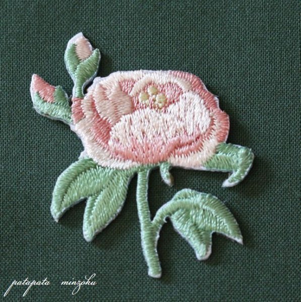 画像1: オールド ローズ 刺繍 アイロン ワッペン 植物 バラ 薔薇 アップリケ (1)