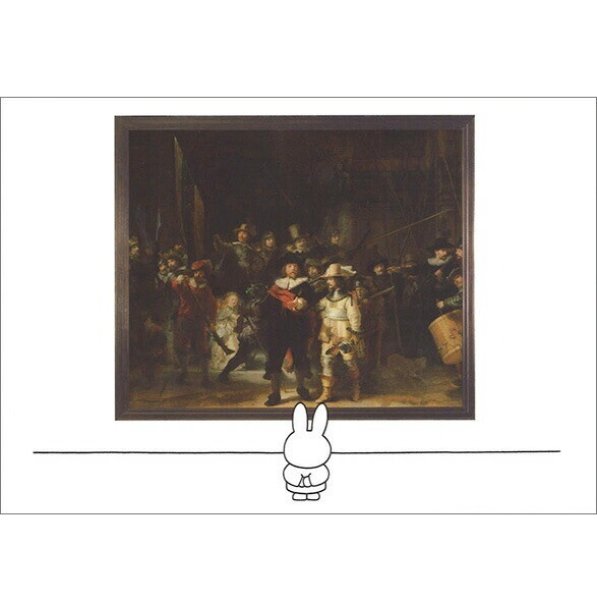 画像1: ミッフィー ディック・ブルーナ アートを鑑賞するミッフィー レンブラント 夜警  ポストカード オランダ 製 グリーティングカード 絵はがき (1)