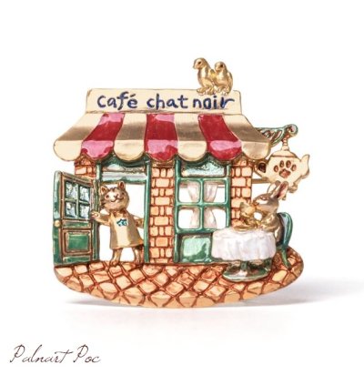 画像3: 黒猫店長のカフェブローチ ブローチ Chat noir Cafe 猫 黒猫