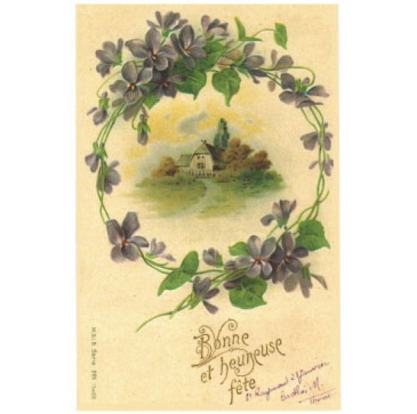 画像1: トゥールーズ(ヴィオレット) すみれ リース ポストカード フランス 製 la maison de la violette グリーティングカード 絵はがき  (1)
