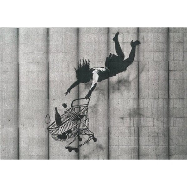 画像1: バンクシー Banksy Falling Shopper ドイツ 製 ポストカード Shop Till You Drop  グリーティングカード 絵はがき (1)