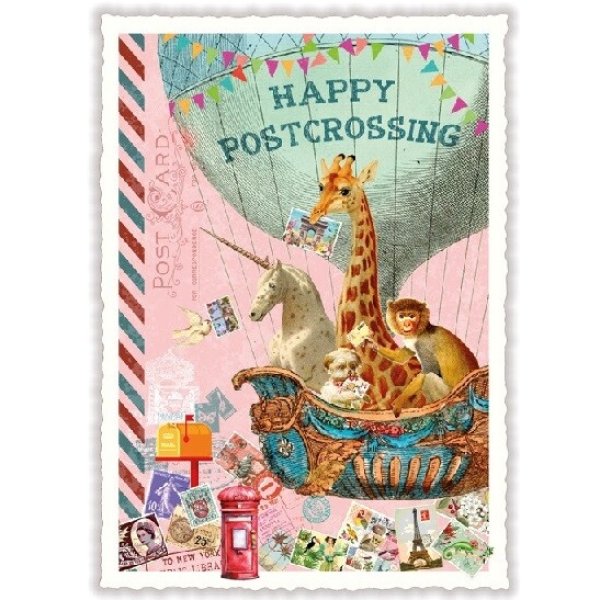 画像1: Happy Postcrossing ドイツ 製 ポストカード ラメ グリーティングカード 絵はがき アンティーク調 ポストクロッシング (1)